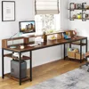 Two Person Desk with Monitor Stand, 78.74" Long Double Computer Office Desk with Storage Shelves, Large Gaming Desk Study 4