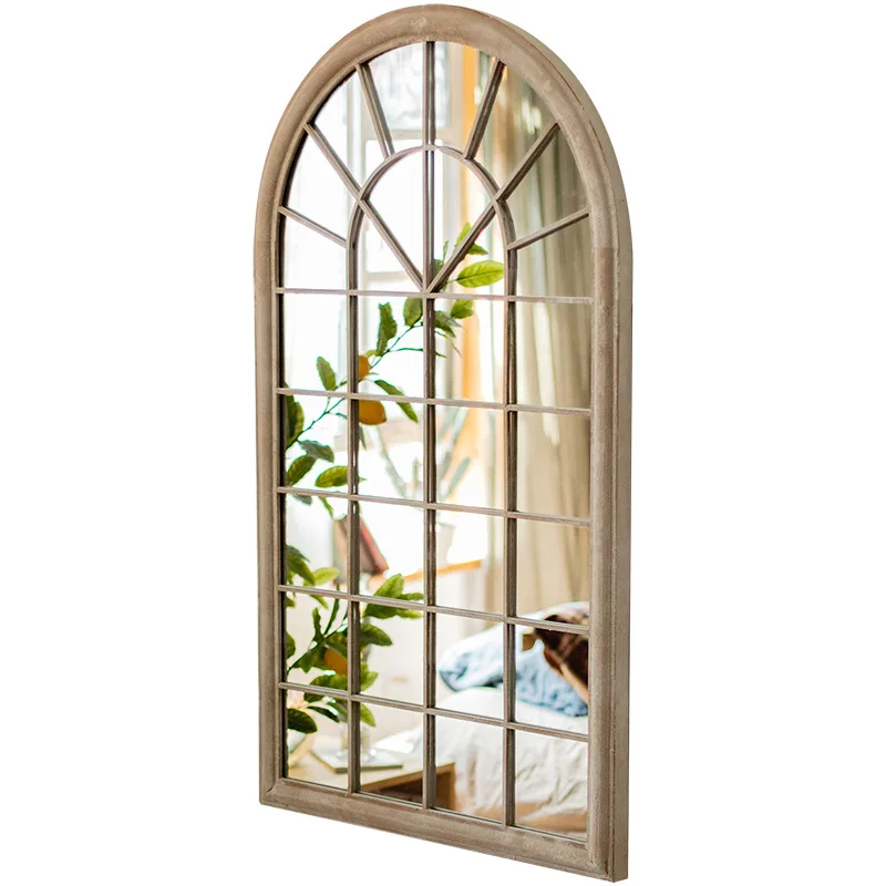 

Vintage fake window decoration french wall mounted mirror floor-to-ceiling fitting entryway living room fireplace mirror