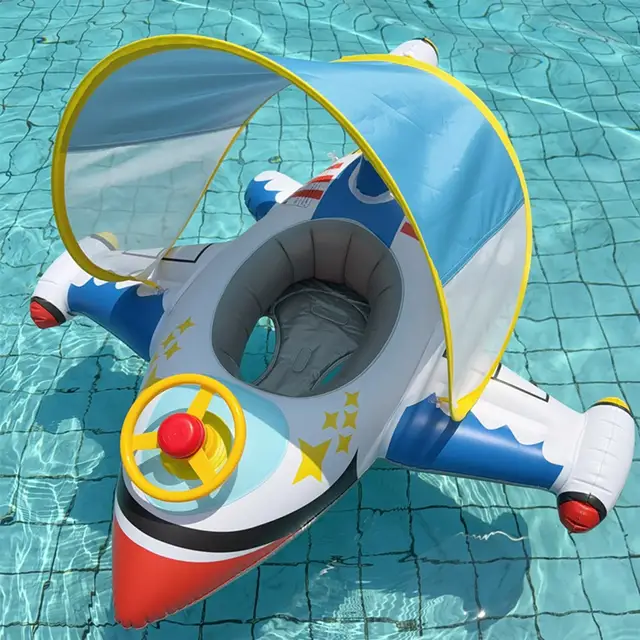 Baby Pool Float Baby Swimming Pool Floats Airplane Shape Inflatable Raft with Sun Protection Canopy Water Toys for Kids Ages 1-6 2