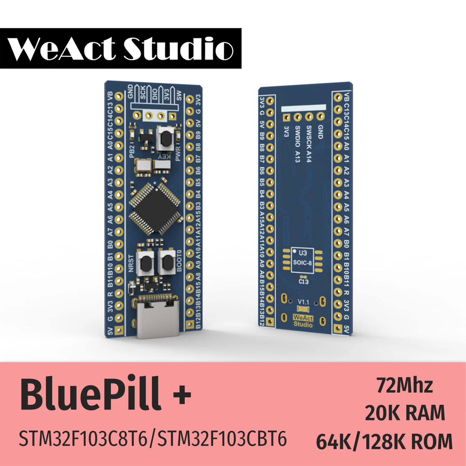 WeAct STM32F103C8T6 STM32F103CBT6 STM32F103 STM32F1 Bluepill Plus ARM STM32 Minimum System Development Board Module 3