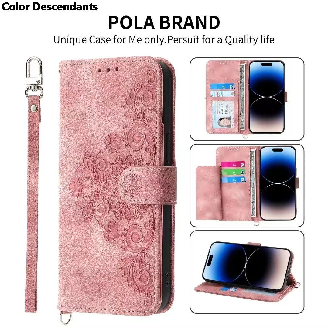 Custodia A Portafoglio Con Cinturino A Mano Per Samsung Galaxy Z Fold4 Z Fold3 5G In Pelle Pu Goffrata 6 Slot Per Schede Flip Cover Per Z Fold 4 Z Fol