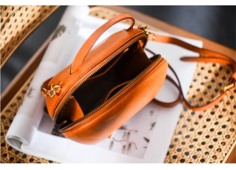 Fashion luxury genuine leather ladies round handbag casual high-quality cowhide weekend women's party shoulder crossbody bags
