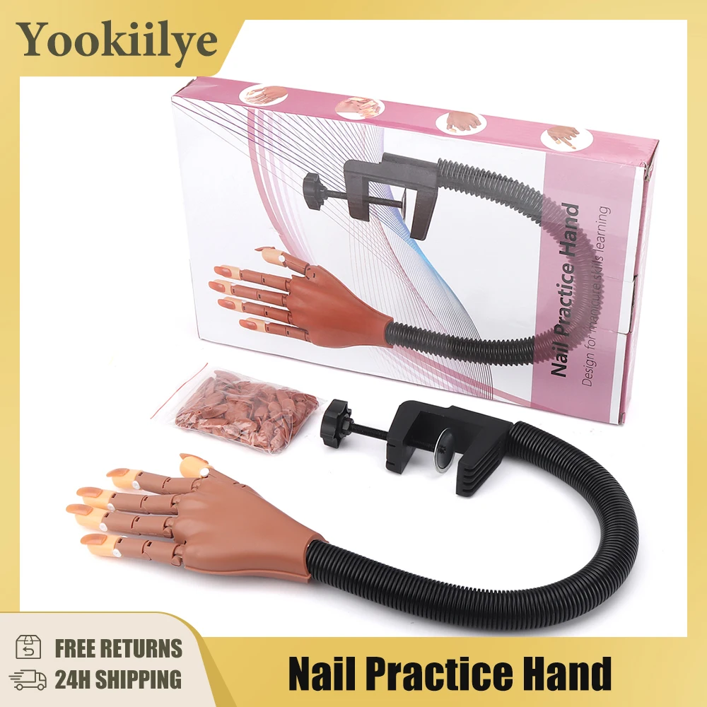 

Practice Hand for Acrylic Nails Adjustable Flexible Nail Practice Hands Training Movable Nail Manicure Hand with 100 Nail Tips