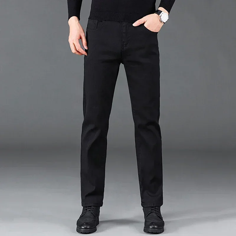 New Men Basic Versatile Black Denim Pants Male Formal Occasion Work Wear Denim Trousers Spring Autumn Concise Straight Leg Jeans 4