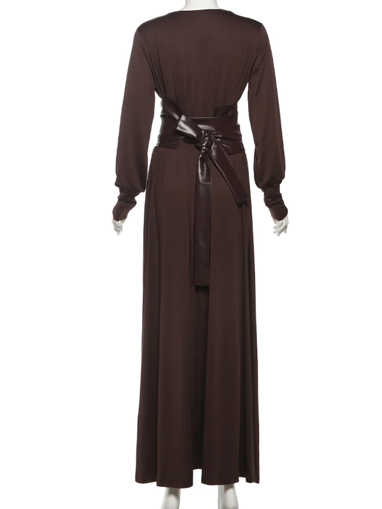 Nibber Lantern Sleeve Body-Shaping Dress Women Simple V-Neck Shoulder Padded Ruched Patchwork Classic Stretch Elegant Vestidos