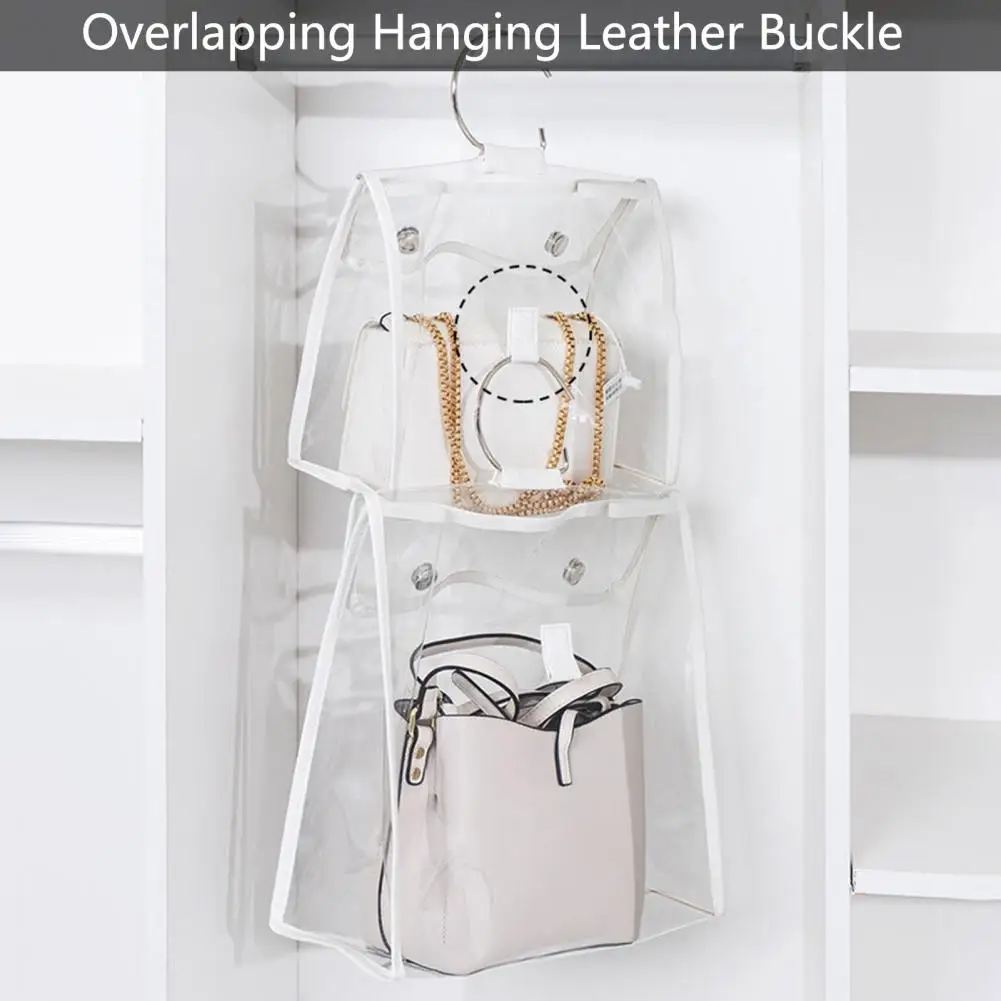 Storage Bag With Lid Snap Transparent Dustproof Hook Hanging Purse Storage Organizer Handbag Household Supplies