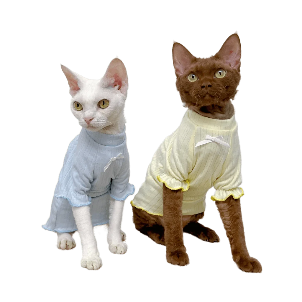

Хлопковая стрейчевая рубашка Devon Rex с бантом, кружевная тонкая дышащая летняя одежда для кошек сфинкса, косплея сфинкса, одежда для кошек без...