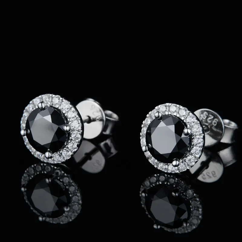1.6ct Black Moissanite Diamond Stud Earrings For Women 6mm Brilliant Round Halo Solid 925 Sterling Silver Fine Jewelry