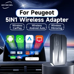 2024 HEYINCAR 5IN1 Wired to Wireless CarPlay Android Auto Adapter For Peugeot 208 308 408 508 2008 3008 4008 5008 Carplay ai box