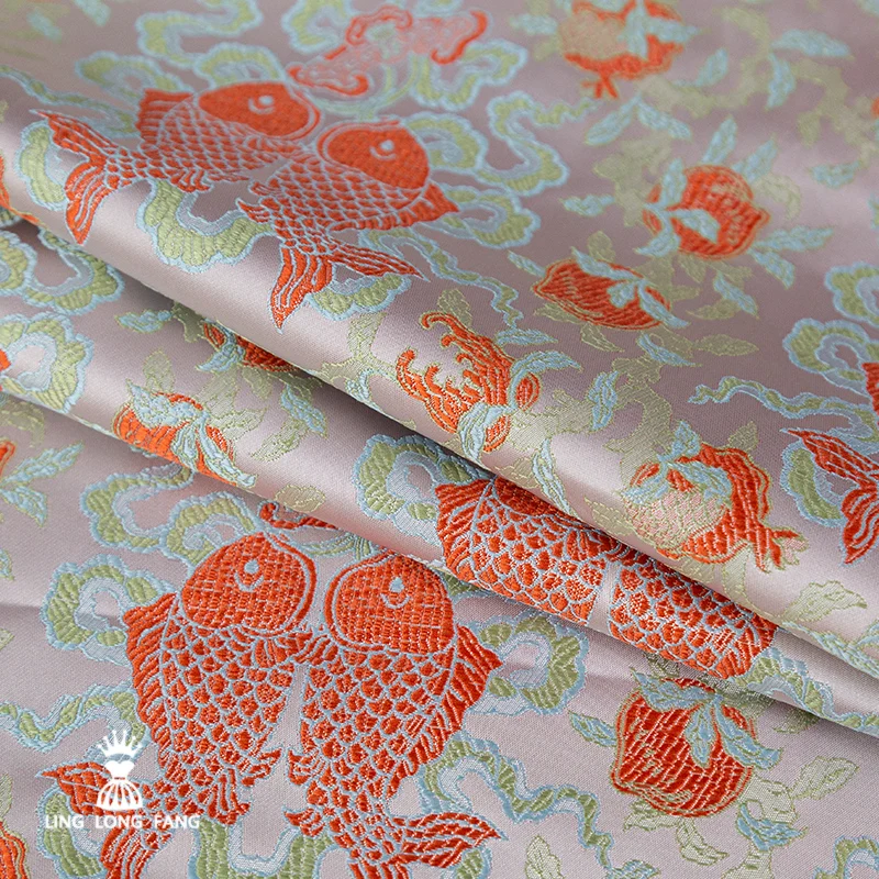 Retro Song Dynasty Brocade Fabric Chinese Style Red Pisces Fish Printing Vest Jacquard, Hanfu Jacquard, DIY Hand-designed Fabric