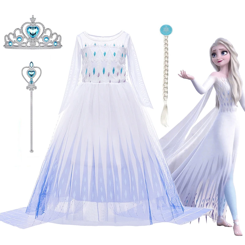 

Disney Frozen Costume Princess Dress for Girls Elsa Dresses for Kids White Sequined Mesh Ball Gown Halloween Carnival Clothing
