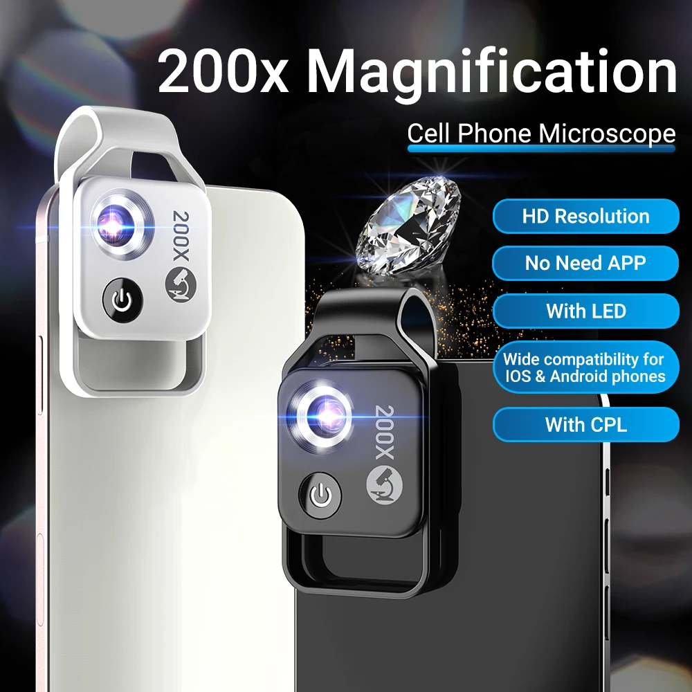 mobile lens 18x APEXEL HD 100X 200X Magnification Microscope Zoom Lens LED Mini Micro Macro Pocket Lens With CPL For iPhone X 11 12 13 Samsung phone telephoto lens