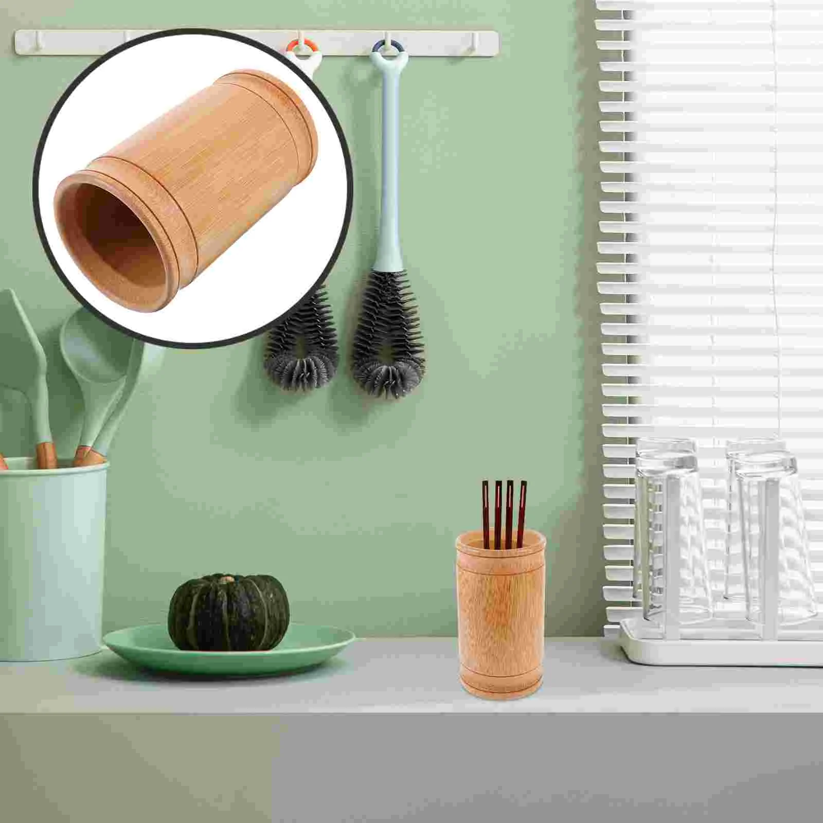 

Bamboo Chopstick Holder Makeup Brush Utensil Housewarming Gift Desktop Pencil Cutlery Dispenser Chopsticks