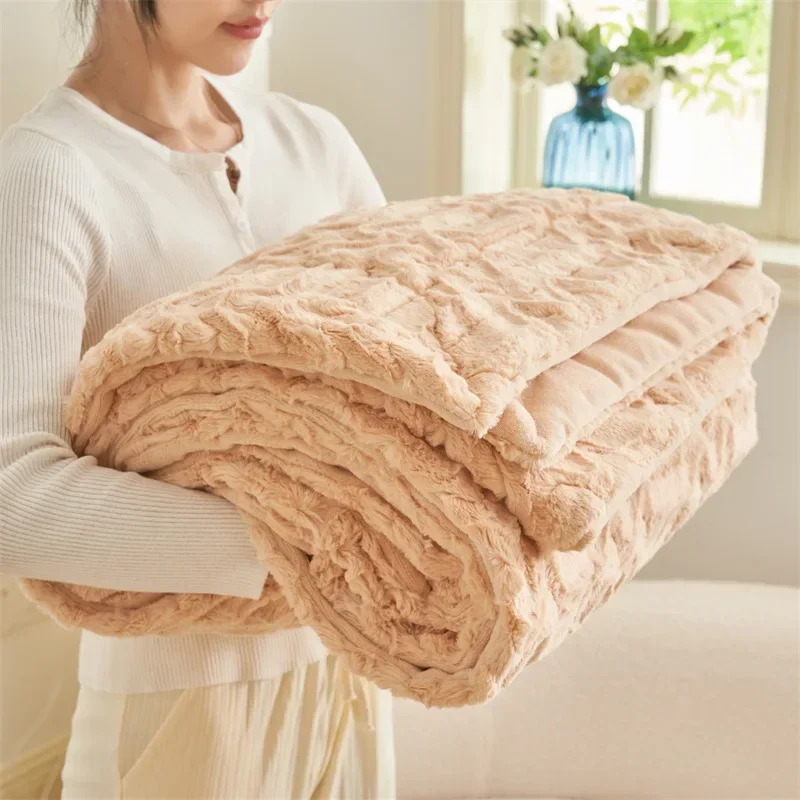 

Thick Bed Blanket Double Layer New Winter Lamb Fleece Home Warm Sherpa Soft Sofa Cover Throw Newborn Wrap Kids Bedspread