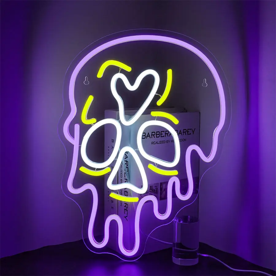 Description Picture 2 of itemSkull Melt Neon Led Sign Skeleton Lights Halloween Decoration For Party Bedroom Home Bars Club Dimmable Wall Decor Signs Lamp