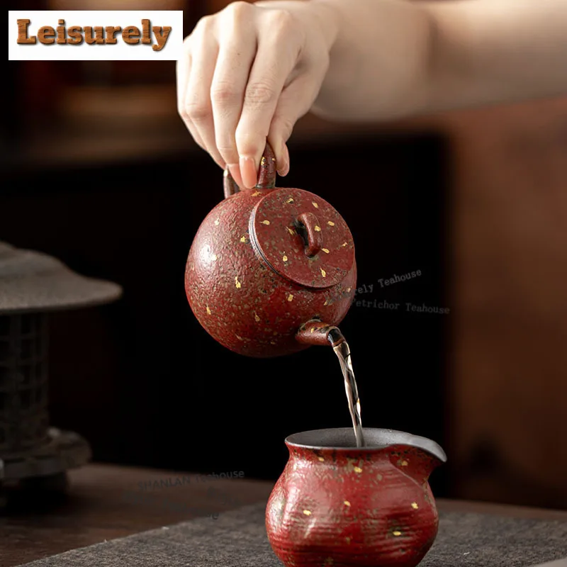 220ML Red Mountain Gold Sprinkled Teapot Ancient Tea Infuser Pot Tea Soaking Kettle With Strainer Teaware Accessories Decoration