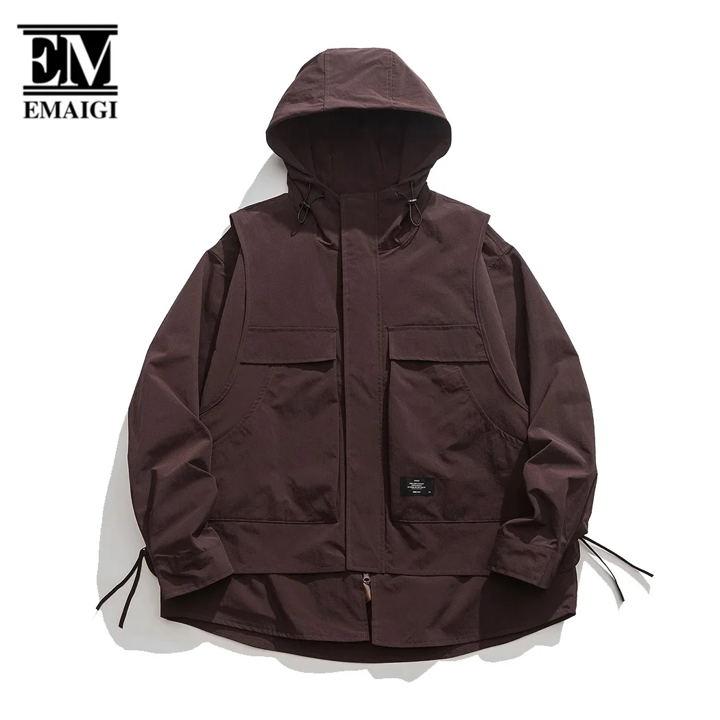 

Men Outdoor Fashion Loose Casual Mountain Wear Windproof Hooded Cargo Jacket Cityboy Harajuku Streetwear Windbreaker Coat