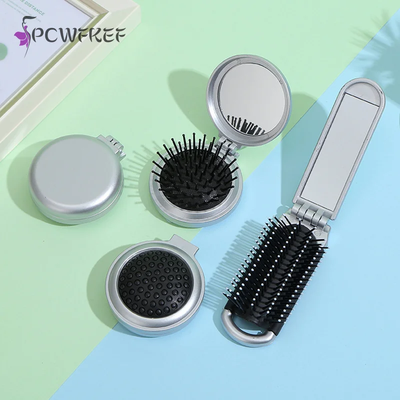 

1pcs Folding Air Bag Comb With Mirror Compact Pocket Size Portable Travel Hair Brush Cosmetic Mirror Head Massager Relax Comb