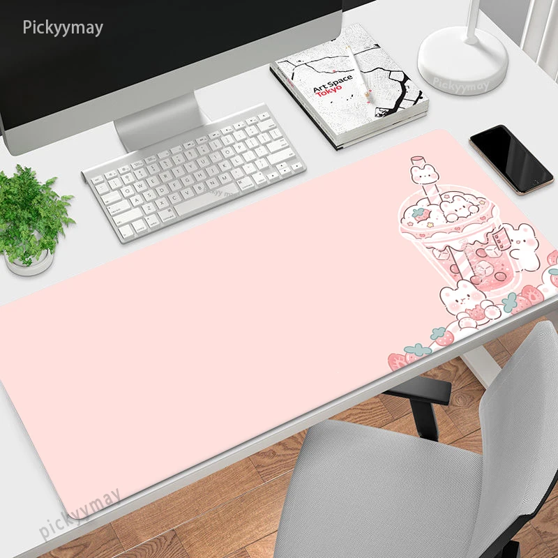 Bonito Anime Mouse Pad Matcha Verde Mats Esteira de Escritório Computador e Deskmat Tapete de Mesa Kawaii Rosa xl - Imagem 3