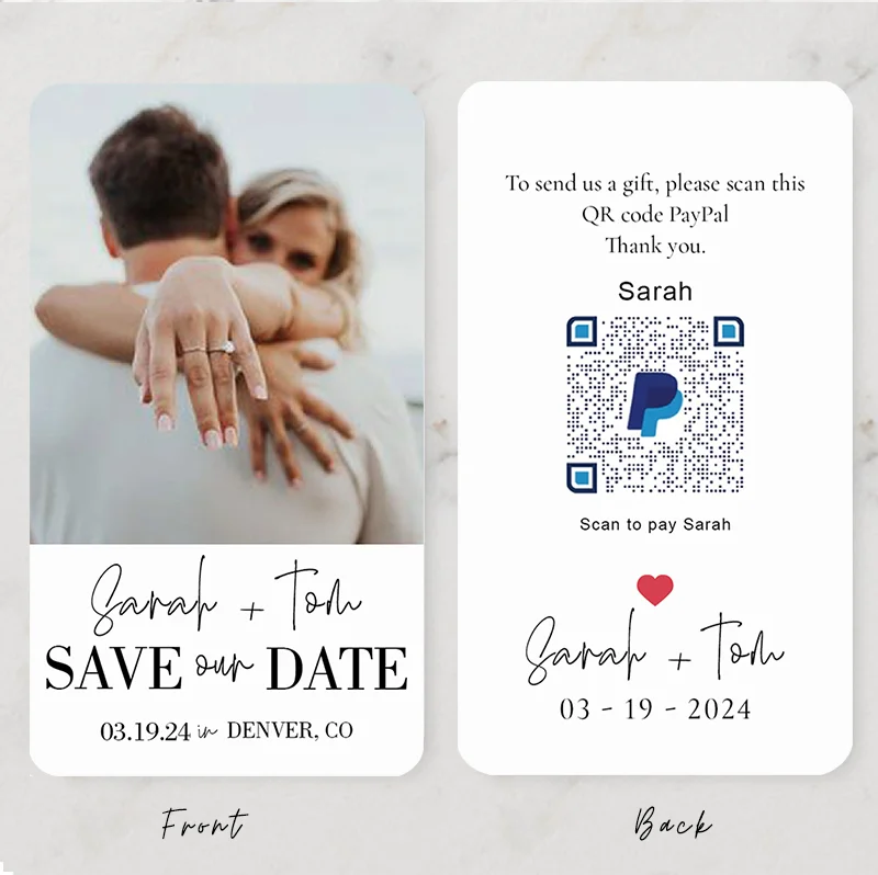 

2024 Customized wedding invitation photo cards personalised MInimalist double sides cards with paypal qr code Save Date and Name