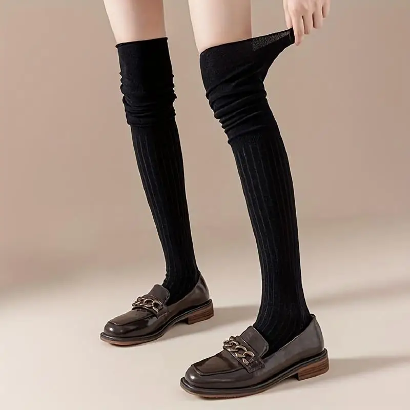 Winter Stacking Knee High Socks Women Warm Long Tube Socks JK Thigh Leg Warmer Long Boots Spliced Knee Protection Sockings