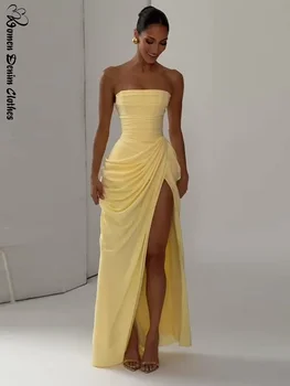 Elegant Ruched Dress Women Slim High Split Sleeveless Backless Dresses Female 2026 Spring Summer Fashion Wedding Party Lady Robe 1