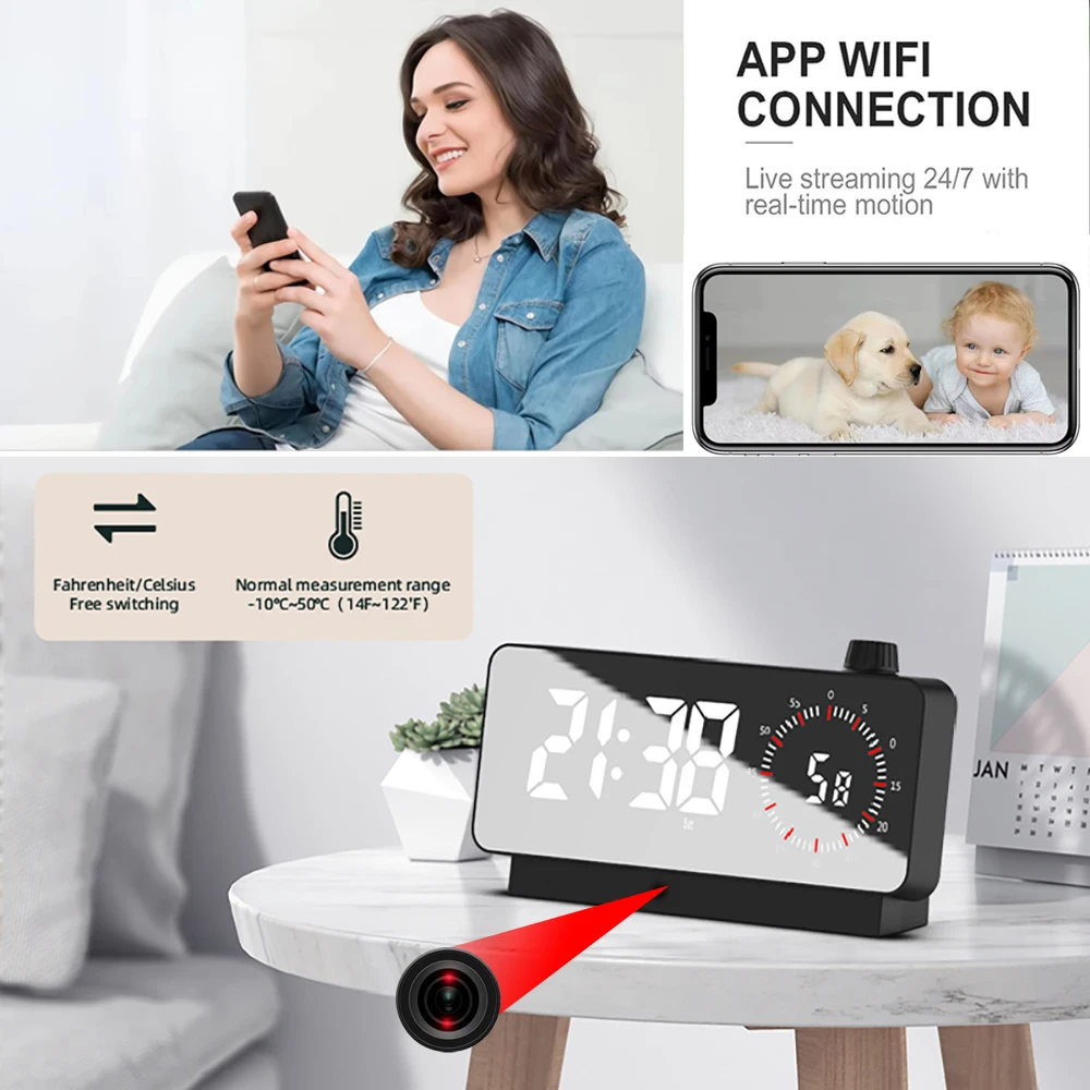 Wireless Mini clock Camera 1080P/4K with Remote Viewing, Motion Detection, Loop Storage & WiFi 2.4G for Home Security 5