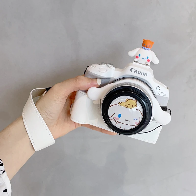 Canon R50 카메라 케이스 가방용 손목 스트랩과 어깨 끈이 있는 PU 가죽 보호 케이스 하프 바디