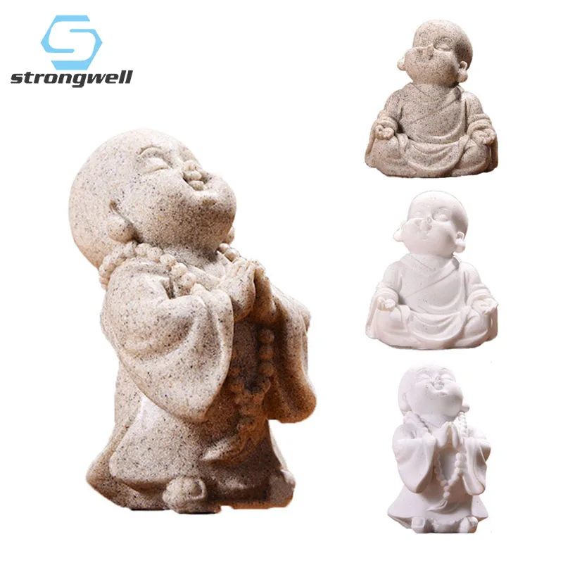 Cute Little Monk Statue Sandstone Adorable Thailand Buddha Statuettes Lovely New 