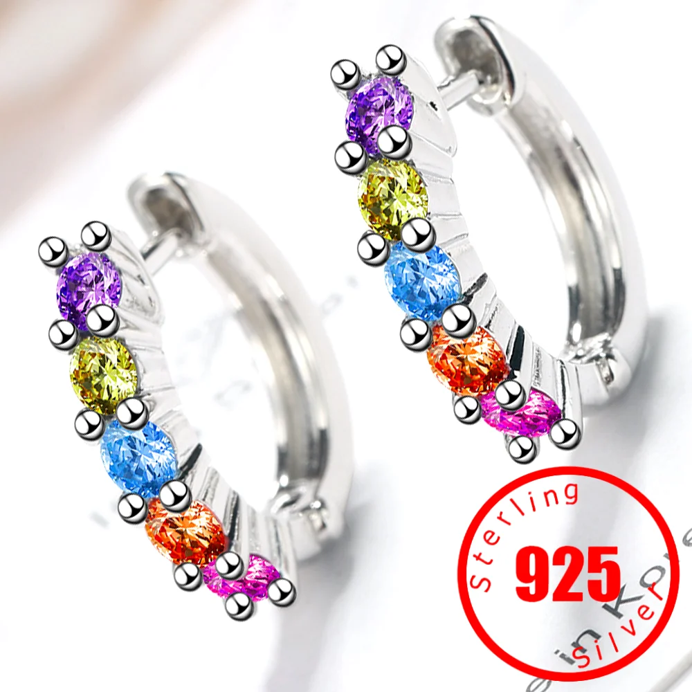 

Женские серьги-кольца из серебра 925 пробы, с разноцветными кристаллами