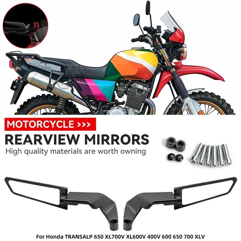 Honda TRANSALP 650 XL700V XL600V 400V 600 650 700 XLV 오토바이 미러 스텔스 윙렛 미러 키트, 회전 조절 가능