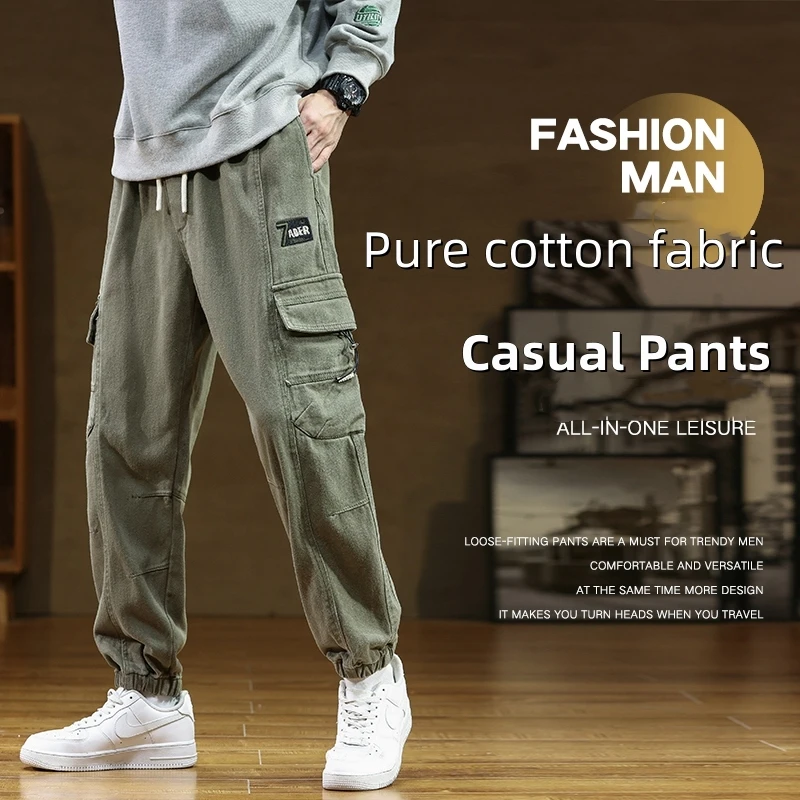 

2023 New Multi-Pockets Sweatpants Cotton Men Baggy Joggers Cargo Pants Breathable Loose Outdoor Harem Trousers Neutral Size 8XL