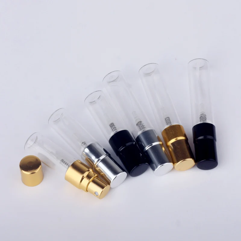 100 개/몫 3ml 5ml 샘플 스프레이 병 휴대용 Transparet 유리 향수 병 분무기 컨테이너 여행 향수 여성 향수