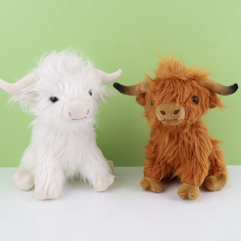 

25cm Kawaii Simulation Highland Cow Plush Doll Soft Stuffed Animal Cream Highland Cattle Plush Toy Kyloe Plushie For Kids Gifts