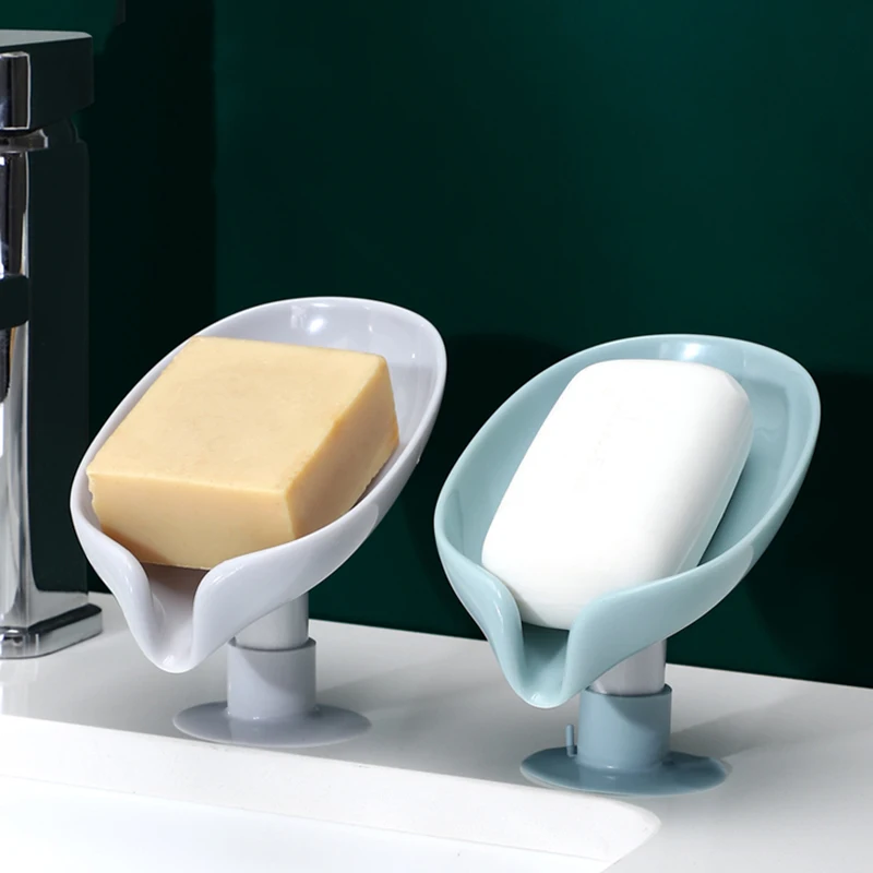 Leaf Shape soap holder Drain Soap Box Holder Bathroom Shower sponge Storage Tray Creative Sucker Bathroom Storage