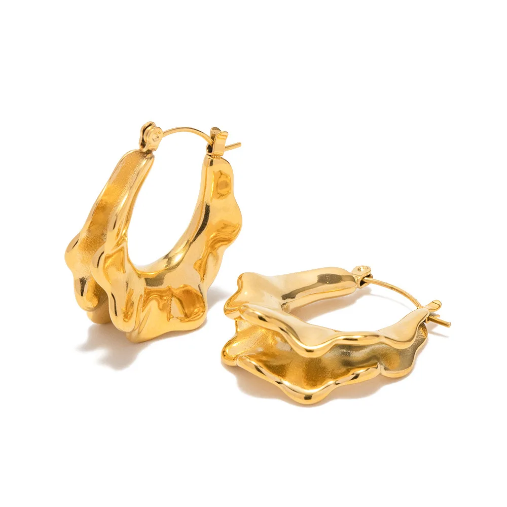 

Stainless Steel PVD 18K Gold Plated Tarnish Irregular Statement Hoop Earrings For Woman Jewelry Wholesale 2023 Trendy