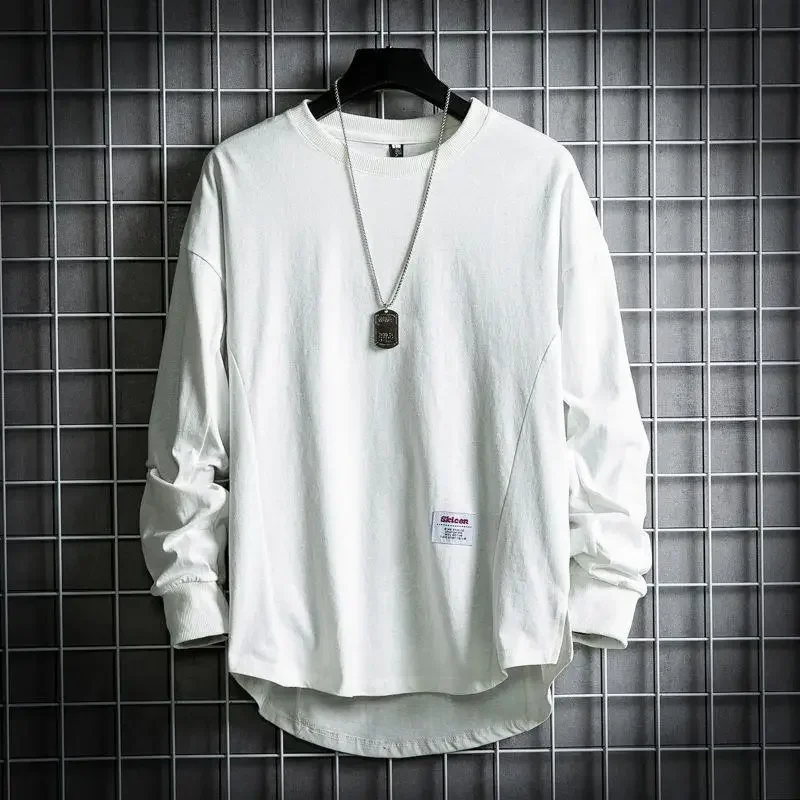 thumbnail image 2 of Sudadera holgada de manga larga con cuello redondo y moderna para hombre, estilo nuevo de otoño, camiseta de capa base de color sólido, camiseta versátil, 2 of 5