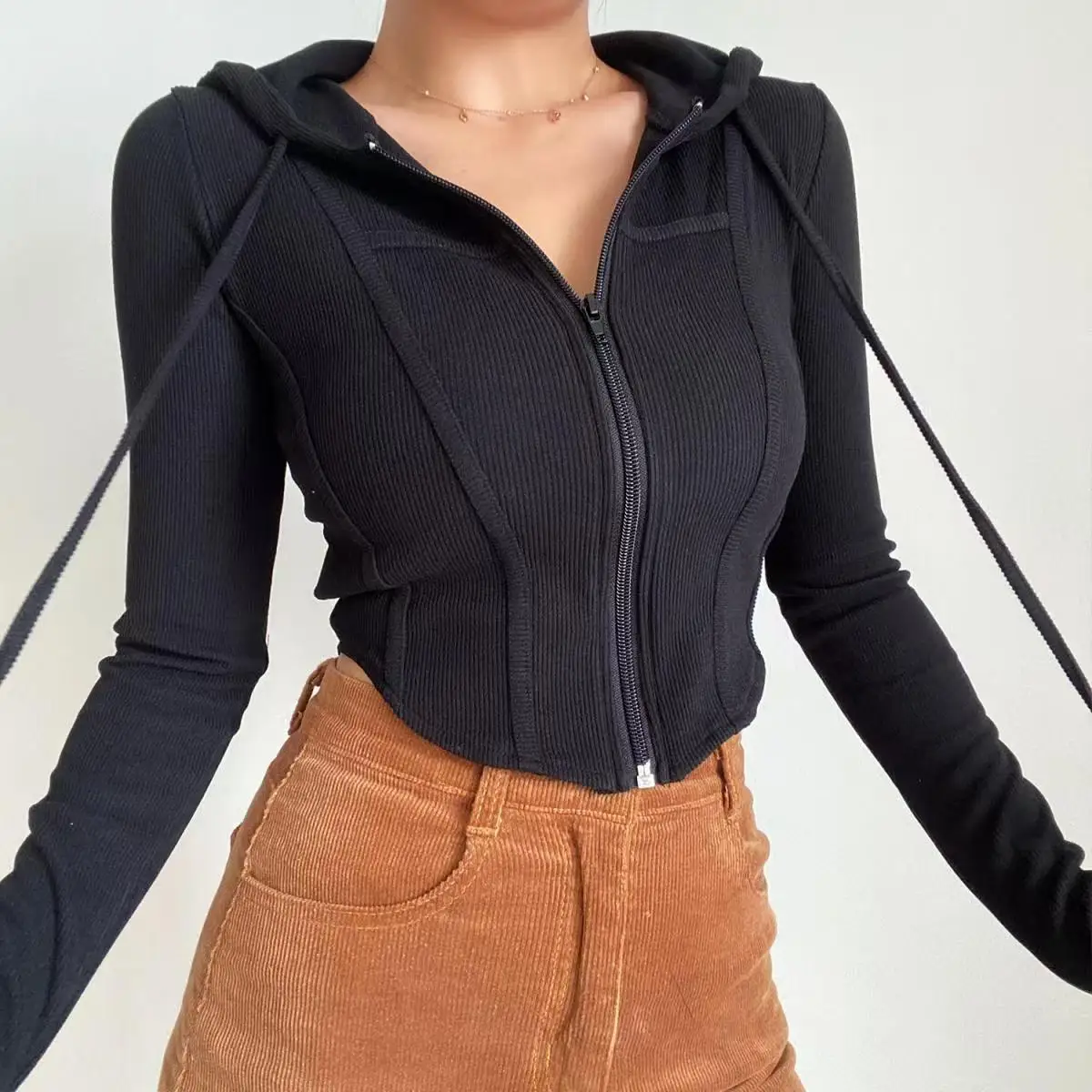 Women's Hooded Thin Long Sleeve Yoga Jacket Slim Drawstring Outdoor Sportswear Striped Zipper Jogger Long Sleeve Sports Jacket