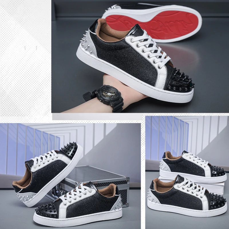 Fashion Men's Casual Shoes Leather Board Shoes for Men High Quality Classic Rivet Comfortable Breathable Male Vulcanized Shoes 5