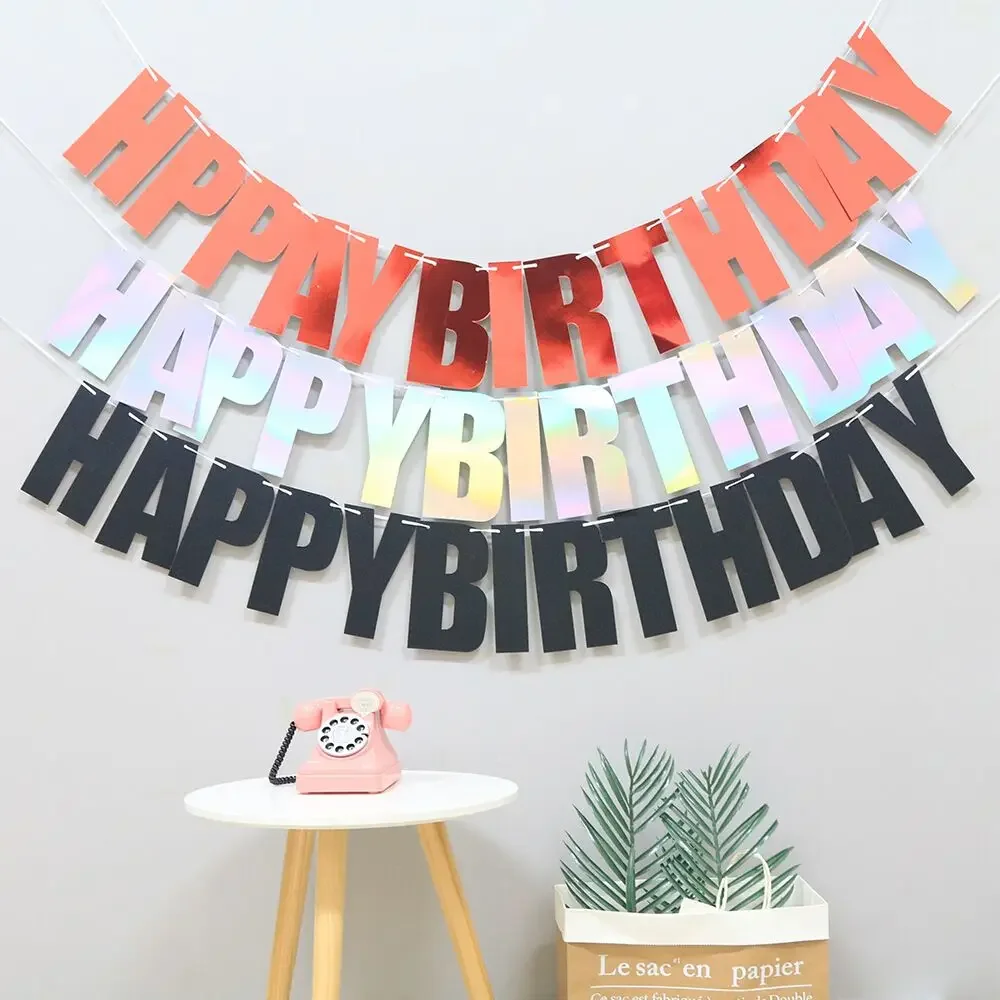 

Glitter Paper Happy Birthday Banners Garland Flag Kids Birthday Party Decoration Photo Booth Party Hanging Decor Supplies