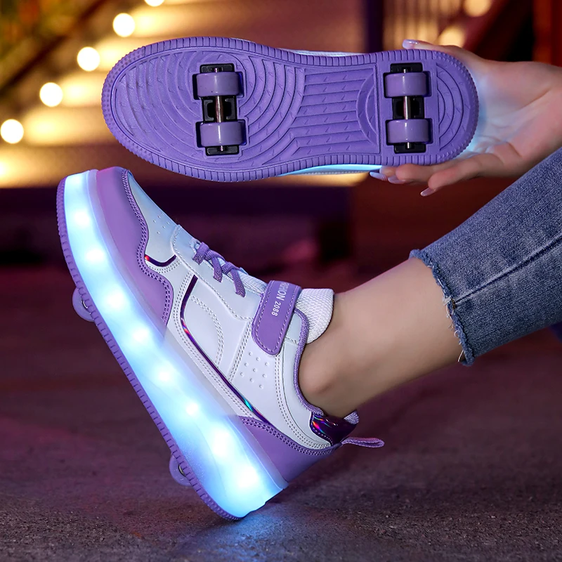 Kids Sneakers Sports Shoes Kids Sports Shoes Kids Shoes Four wheel roller shoes Boys and girls walking shoes can walk, slide and shrink flashing lights for primary school students
