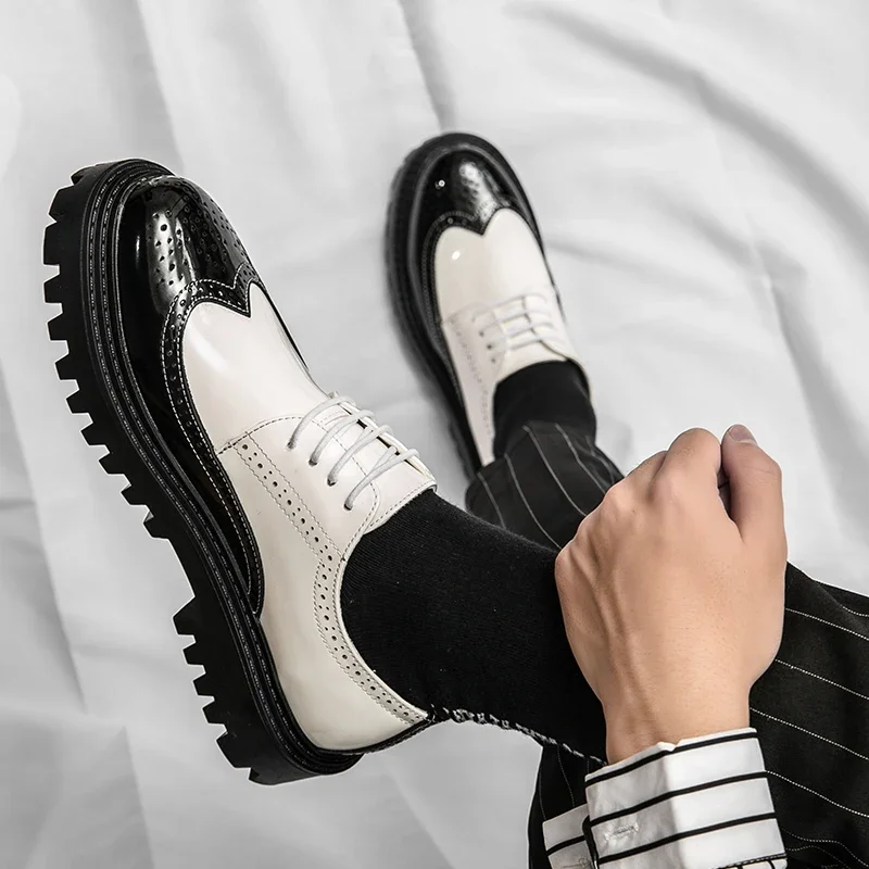 Luxury Brand Brogue Men's Shoes White Thick-soled Casual British Style Comfortable Oxford Shoes Lace-up High Quality Men's mens shoes
