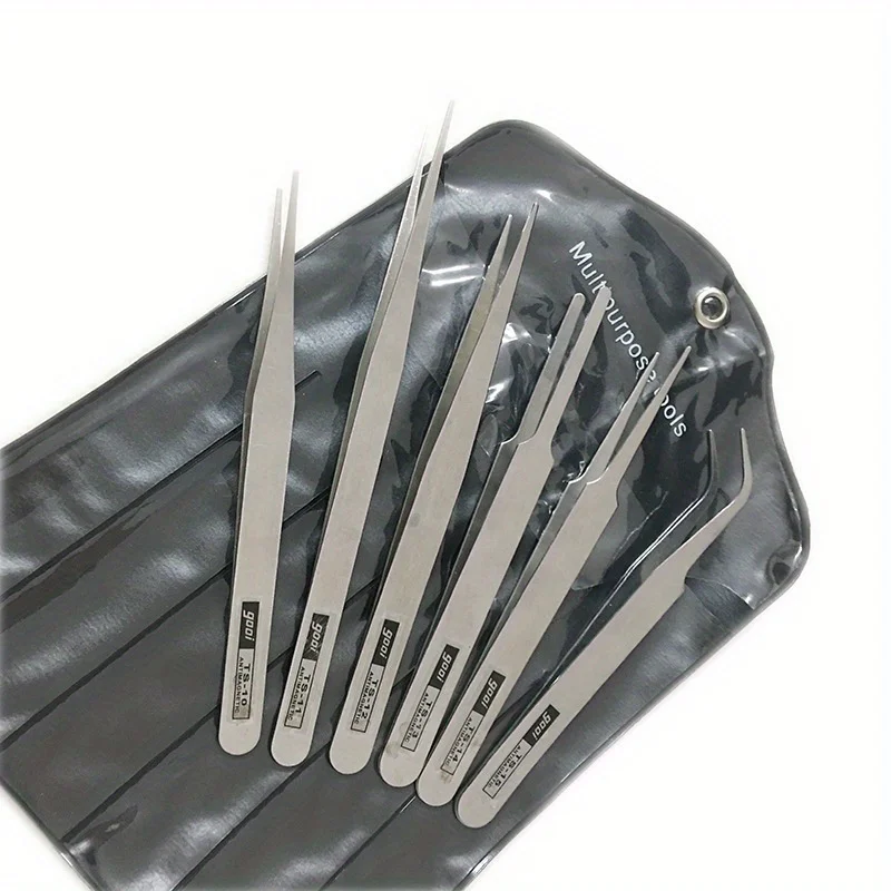 6-Piece Stainless Steel Tweezers Set- Industrial-Grade Precision Tools with Bent&Straight Tips for Electronics Repair&DIY Crafts
