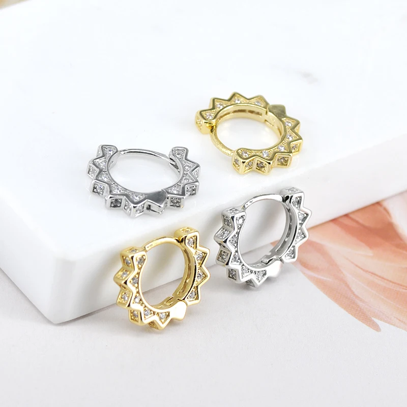 Pave Micro Crystal North Star Hoop Earrings Punk 925 Sterling Silver Ear Needle Twist Gold Earrings For Women Minimalist Jewelry