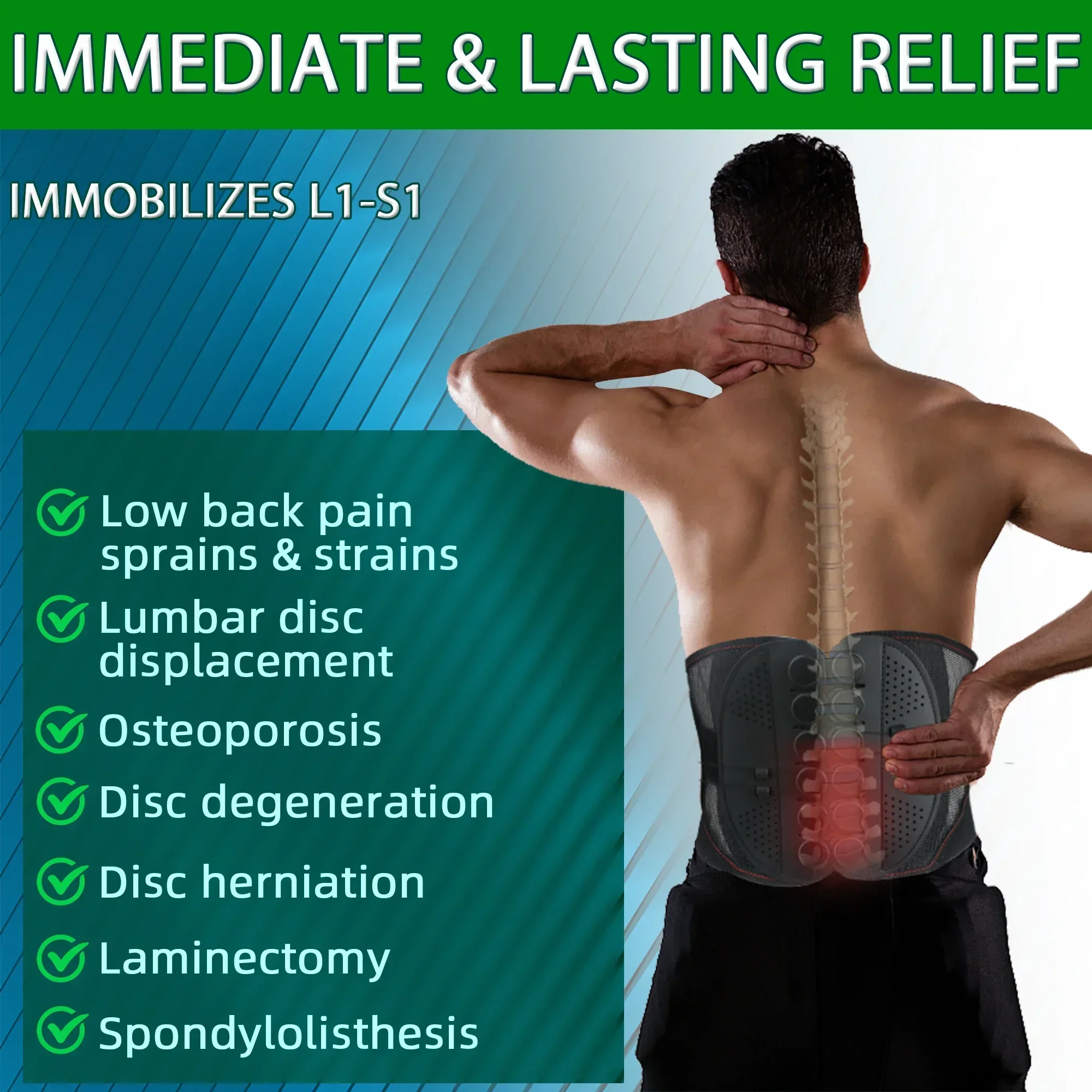 LSO Lumbar Support Belt for Lower Back Pain Relief, Herniated Disc - Sport Waist Brace with Adjustable Compression Pulley System 2