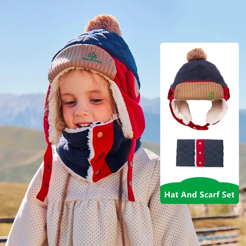 Warm Children Hat Scarf Gloves Set Autumn Winter Kids Ear Protection Warm Cap Boy Girl Soft Windproof Thickened Velvet Hats