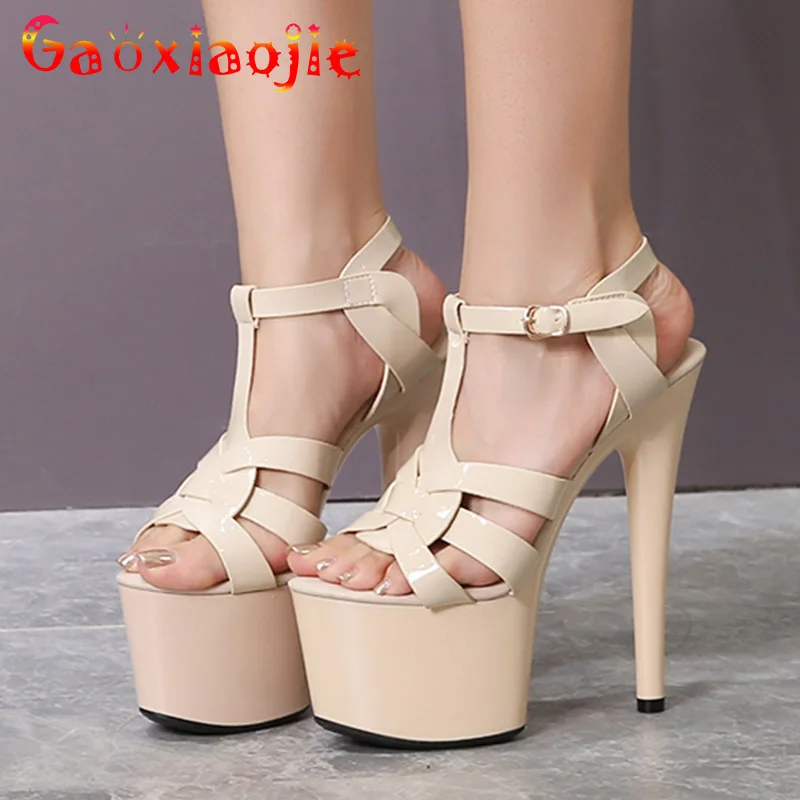 Damen Sandalen Peep Toe Stiletto High Heel Mit 15 Cm Plateau
