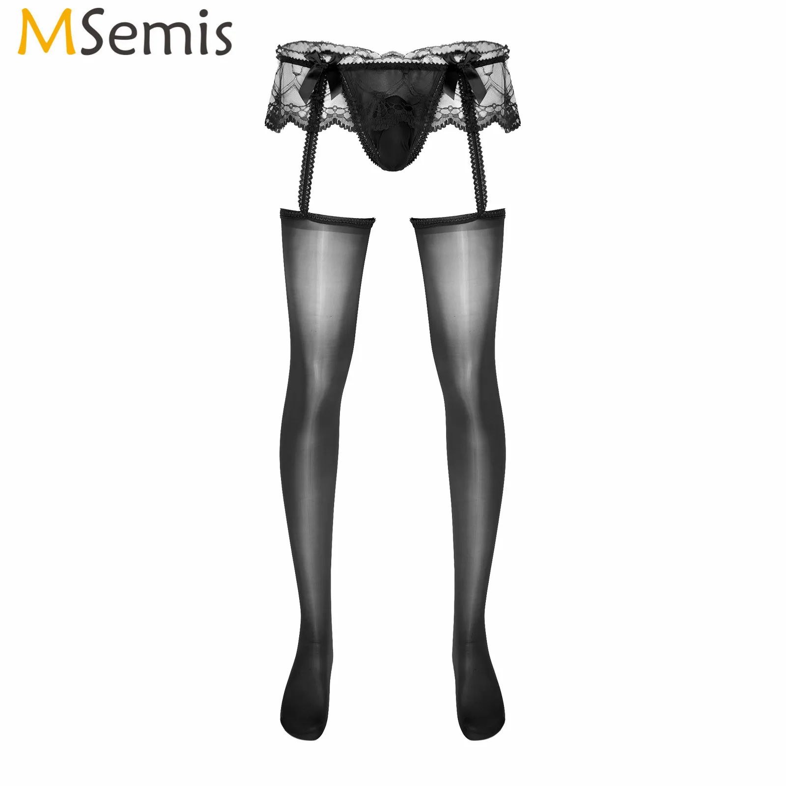 Men Panties Sexy Stockings for Sissy Gay Lingerie Glossy Garters Stockings Leggings Sissy Thigh High Medias Transparent Stocking