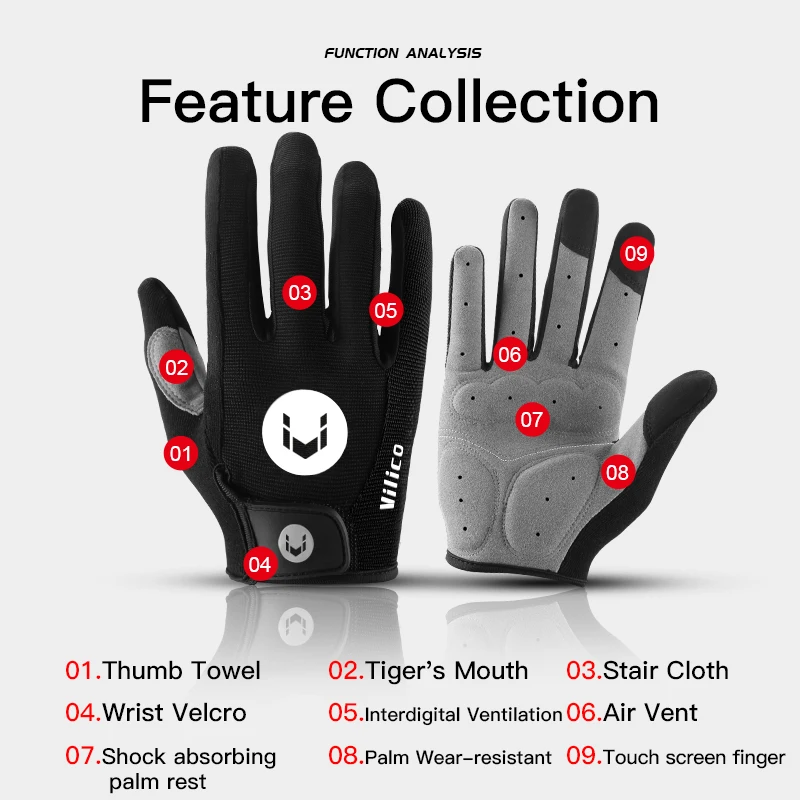 Kyncilor Outdoor Bicycle Anti slip and Sweatproof Long Finger Gloves Breathable and Shock Absorbent Sports Mountain Bike Gloves 3