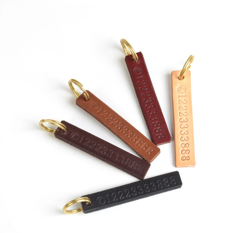 Genuine Leather Customized Lost Keys Keychain Phone Mobile Number Personalised Tag Best Gift For Father's Mother's Day Him Her